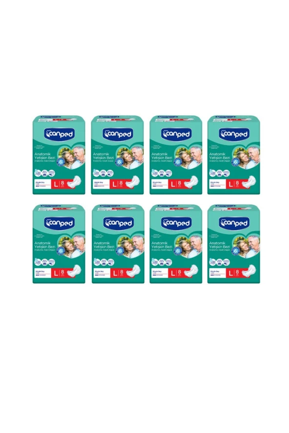 CANPED Anatomik Hasta Bezi Büyük Boy (L) 8'Li 8 Paket 64 Adet ürün görseli