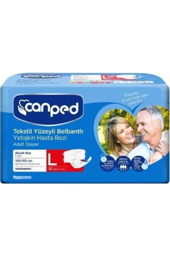 CANPED Tekstil Yüzeyli Belbantlı Yetişkin Hasta Bezi Large 30'Lu