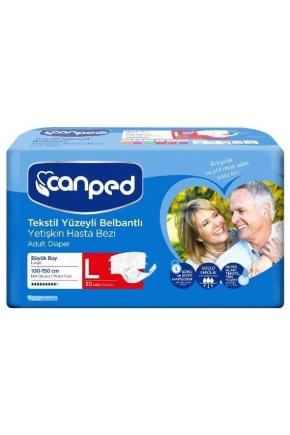 CANPED Tekstil Yüzeyli Belbantlı Yetişkin Hasta Bezi Large 30'Lu ürün görseli