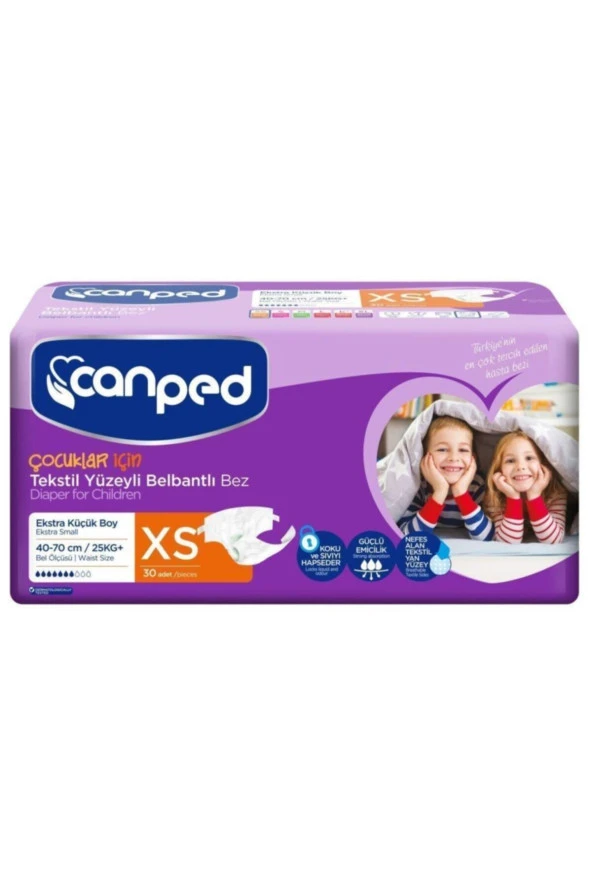 CANPED Bel Bantlı Tekstil Yüzeyli Çocuk Hasta Alt Bezi En Küçük Boy (Xs)30 Adet