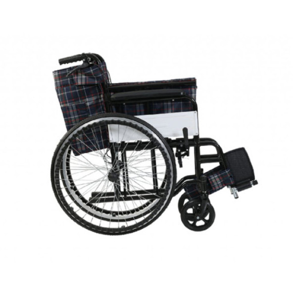 WİTRA E100 Standart Manuel Tekerlekli Sandalye Ekose Kumaş- Hasta Transfer Sandalyesi - Resim 4