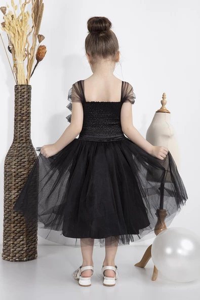 Minimony 1-5 Yaş Wednesday Dress Parti Kostümü Black Swan Katlı Tül Detay Kız Bebek Çocuk Siyah Abiye Elbise 2020 - Resim 4