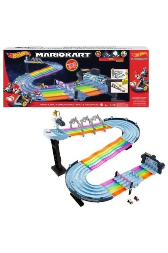 Hot Wheels Mario Kart Gökkuşağı Yolu Seti, Işıklı, Sesli, 2 Adet 1:64 Ölçekli Arabası ile 2,5 mt Uzunluğundaki Pist Seti