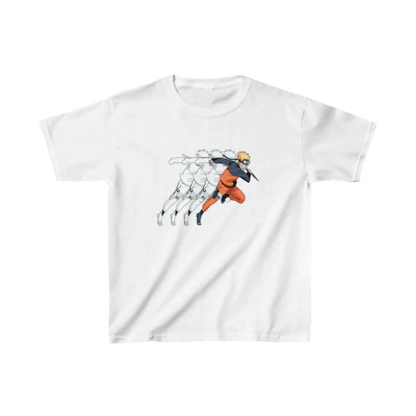 Gucso Çocuk Unisex Naruto Throwing Baskılı T-Shirt - Beyaz