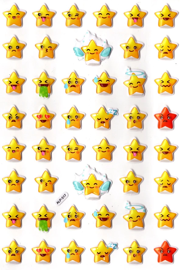 Sticker Kabartmalı A4 Boyutunda Stiker Defter, Planlayıcı Etiket-(lim517) - Yıldız Emoji
