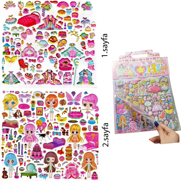 Çantalı Sticker Kabartmalı , İki Sayfalı Giydirme Sticker Seti (WSY99-08) - 28X29cm - Prenses Parti Giydirme