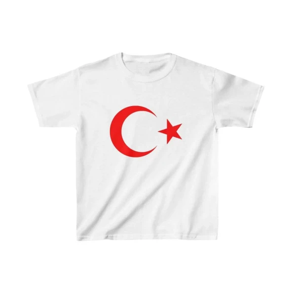 Gucso Çocuk Unisex Kırmızı Renk Hilal Yıldız Baskılı T-Shirt - Beyaz