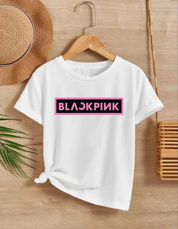 Gucso Kız Çocuk Bisiklet Yaka Black Pink Baskılı T-Shirt - Beyaz