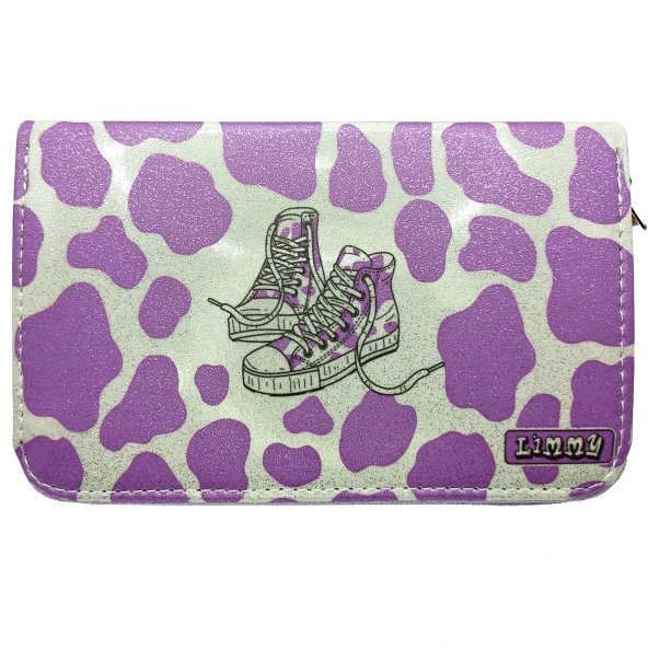 Simli Işıltılı inek Kalem Kutusu Vegan Deri Kalemkutu Üç Bölmeli Kalemlik - Mor - Resim 3