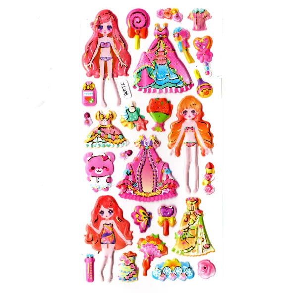 Sticker Kabartmalı Stiker Defter, Planlayıcı Etiket (limyl-028) - 17X9 cm - Prenses Giydirme Ayıcık