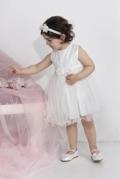 Minimony 6-24 Ay Kolsuz Tül Kuyruklu Kız Bebek Çocuk Elbise 1001 Bayramlık Abiye Gelinlik - Resim 3