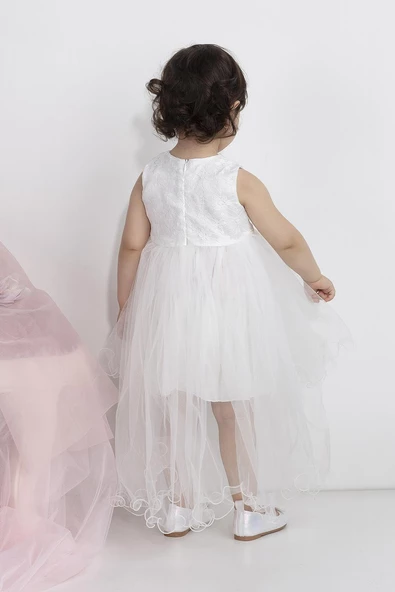 Minimony 6-24 Ay Kolsuz Tül Kuyruklu Kız Bebek Çocuk Elbise 1001 Bayramlık Abiye Gelinlik - Resim 2