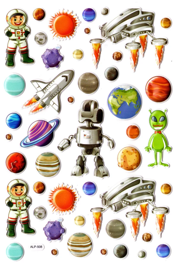 Sticker Kabartmalı A4 Boyutunda Stiker Defter, Planlayıcı Etiket-(lim508) - Astranot ve Uzaylı
