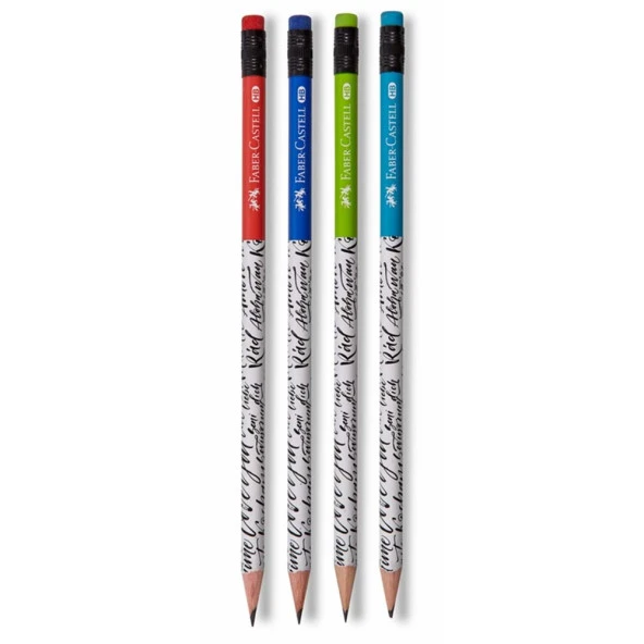 Caligraphy Desenli Silgili Yuvarlak HB Kurşun Kalem - 1 Adet