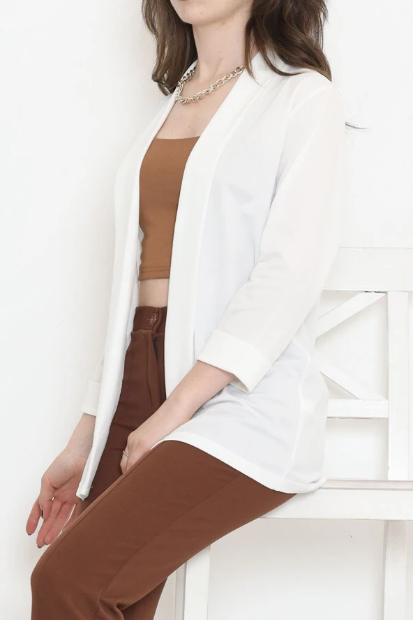 Örme Krep Ceket Beyaz - 1185.1095. - 5