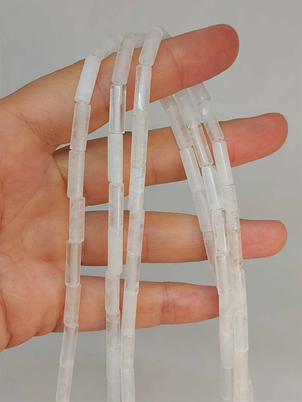 Kristal Kuvars Taşı Silindir Kesim 4x12.5mm Dizi (49374)