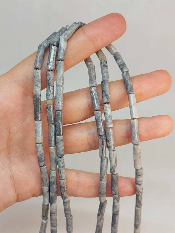 Jasper Taşı Silindir Kesim 4x12.5mm Dizi (49380)