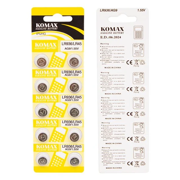 Komax AG-9 Alkalin LR936/394A Düğme Pil 10'Lu Paket - Resim 3