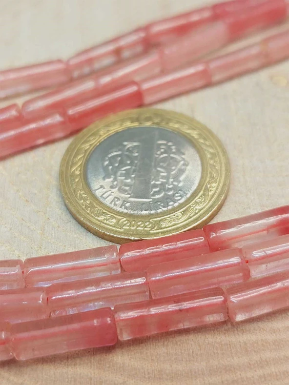 Gul Kuvars Taşı Silindir Kesim 4x12.5mm Dizi (49386) - Resim 2