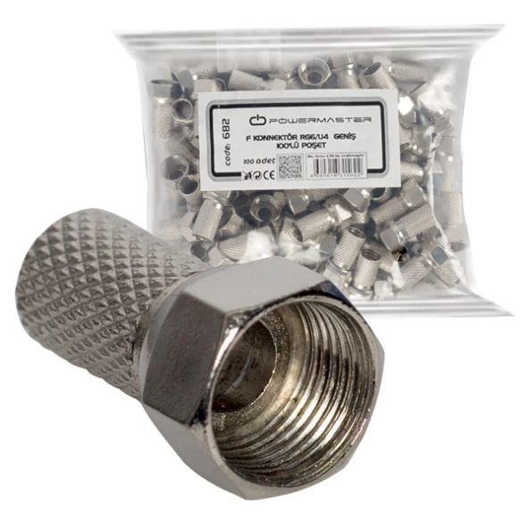 POWERMASTER RG6/U4 18 MM GENİŞ F KONNEKTÖR (100LÜ POŞET) - 2