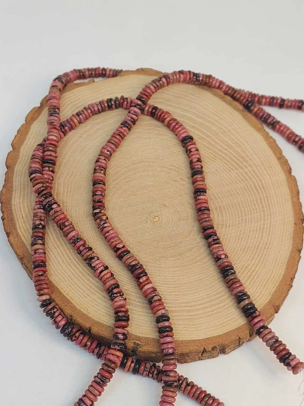 Rodonit Taşı Rondela Kesim 6x1.5mm Dizi (49400) - Resim 3