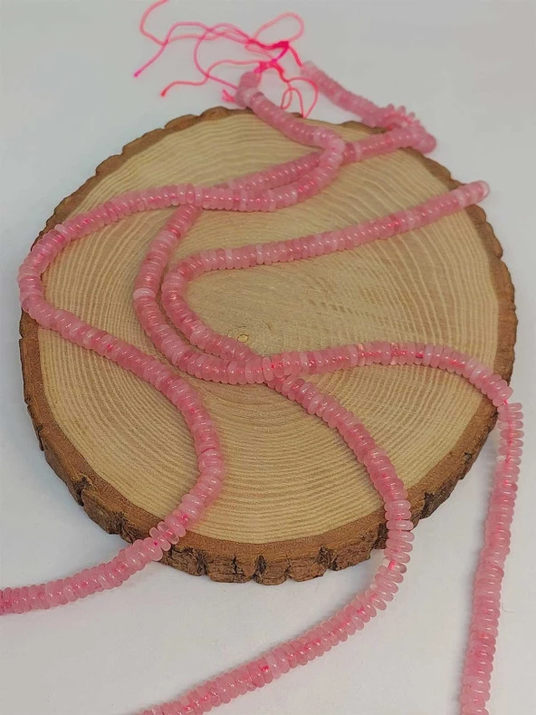 Pembe Kuvars Taşı Rondela Kesim 6x1.5mm Dizi (49404) - Resim 3