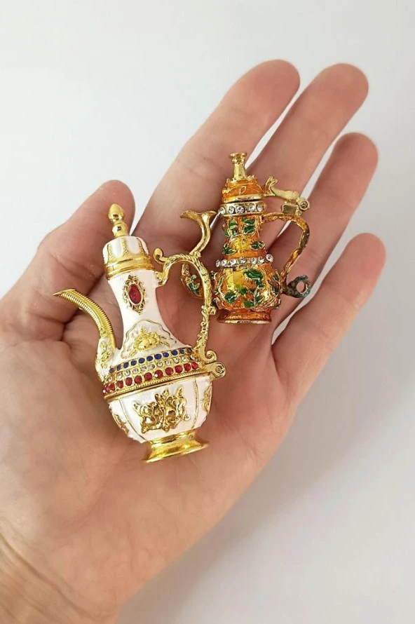 Mücevherat Takı Kutusu İbrik Swaroski Taşlı 2 Adet Ev Dekorasyon Masa Süsü - 2