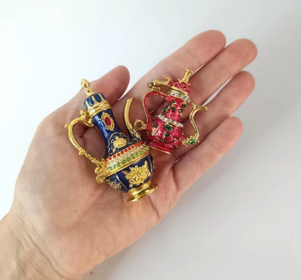 Mücevherat Takı Kutusu İbrik Swaroski Taşlı 2 Adet Ev Dekorasyon Masa Süsü - 4