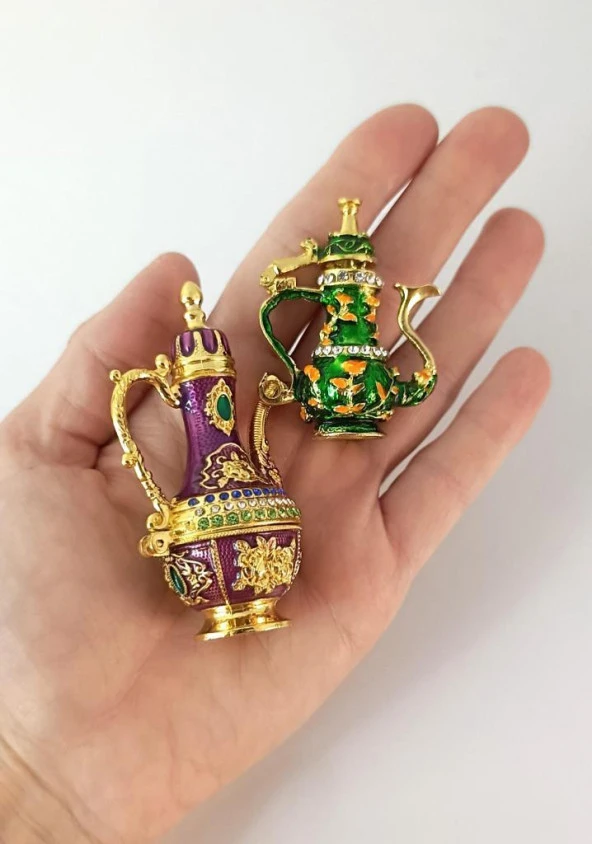 Mücevherat Takı Kutusu İbrik Swaroski Taşlı 2 Adet Ev Dekorasyon Masa Süsü - 5