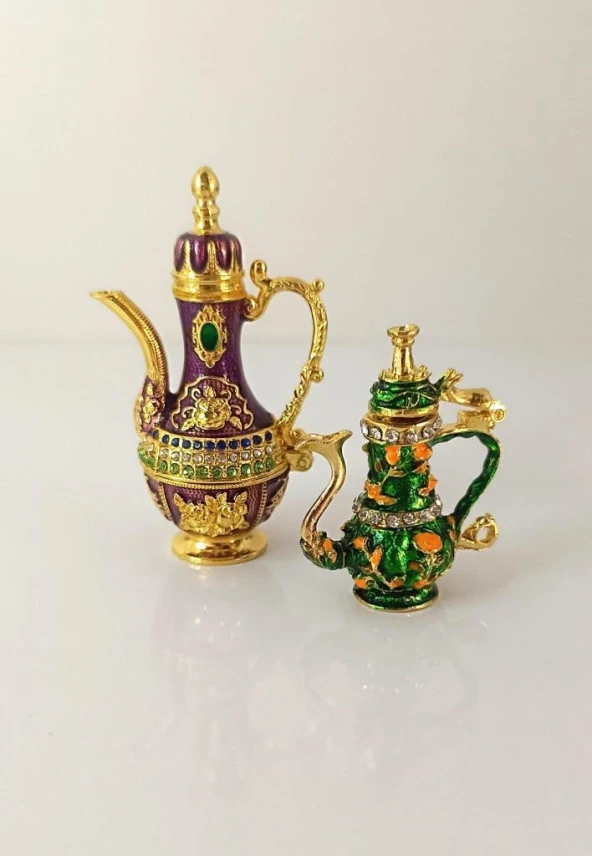 Mücevherat Takı Kutusu İbrik Swaroski Taşlı 2 Adet Ev Dekorasyon Masa Süsü - 6