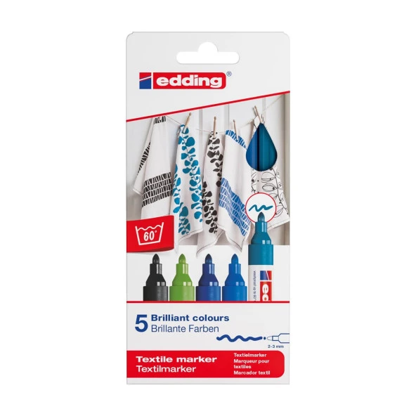 Edding Kumaş Boyama Kalemi Cool 5 Renk Soğuk Renkler Kumaş Boyama Kalemi