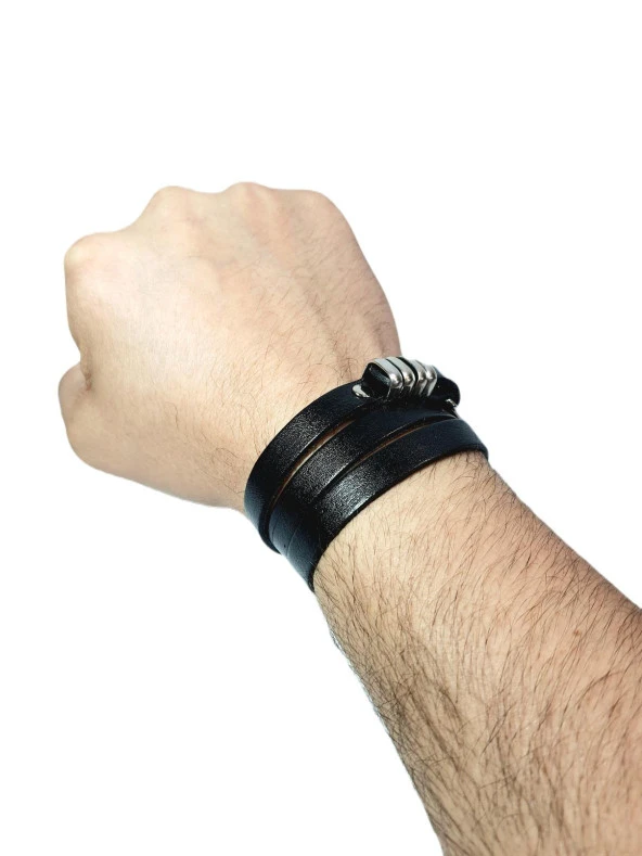 JTSS24DEB1453 JANTİ DERİ BİLEKLİK HAKİKİ DERİ 3 SIRA DOLAMALI AYARLANABİLİR BEDEN - Resim 2