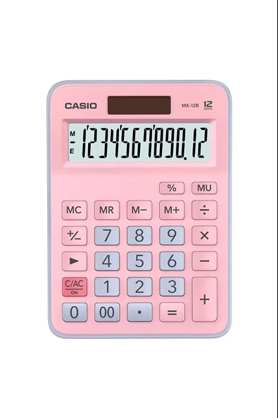 Casio Hesap Makinesi Masa Üstü 12 Hane Açık Pembe + Açık Mavi Hesap Makinası
