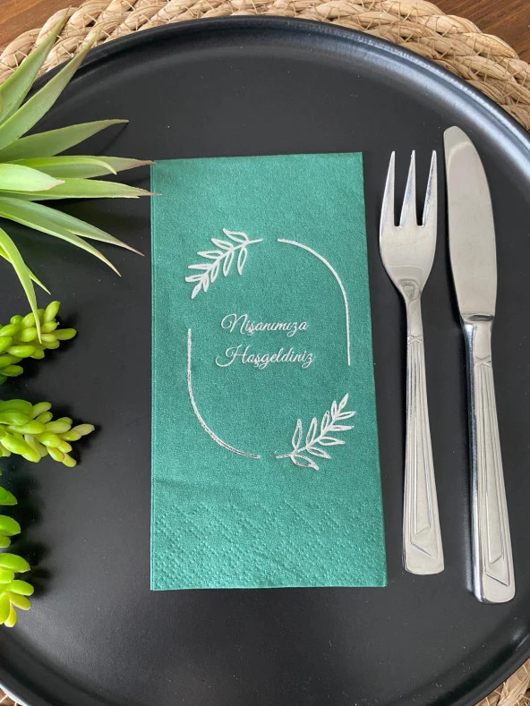 Gümüş Yaldızlı Yeşil Mutluluğumuzu Bizimle Paylaştığınız İçin Teşekkür Ederiz Peçete 16 Adet ürün görseli 1