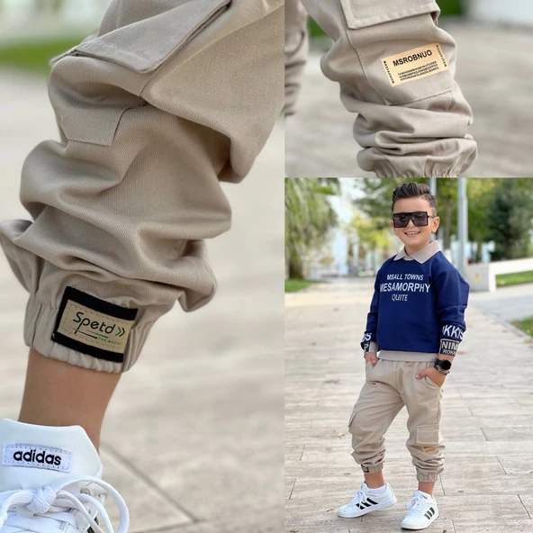 MODAVALS GÖMLEK YAKA SWEATSHIRT VE GABARDİN KARGO PANTOLON ERKEK ÇOCUK KOMBİN - 5