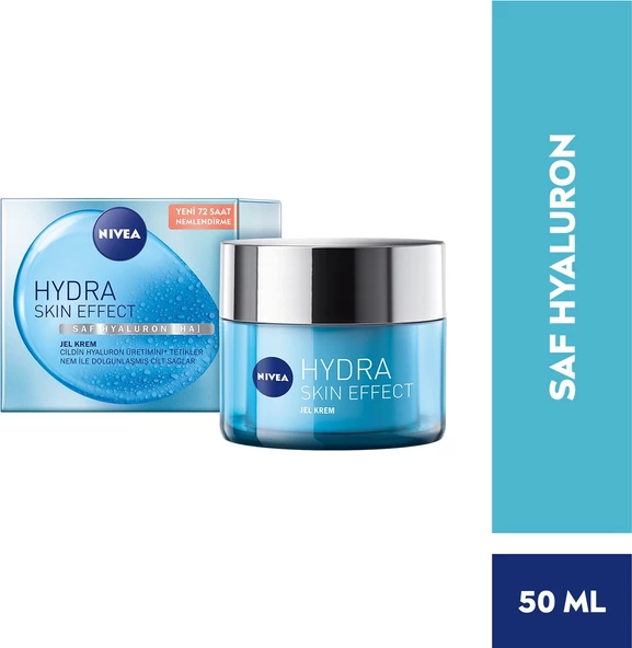 NIVEA Hydra Skin Effect Nemlendirici Jel Krem 50ml, Saf Hyaluron, 72 Saat Yüz Nemlendirme
