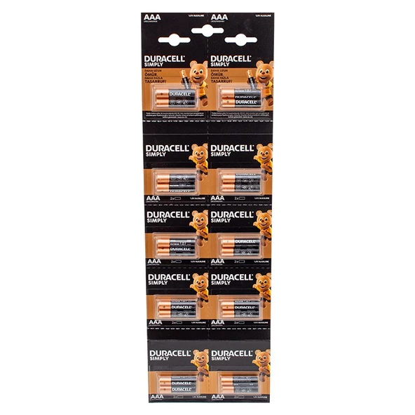 Duracell 1.5V İnce AAA 20'li Alkalin Pil LR03/MN20