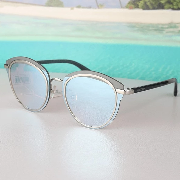 Daniel Klein DK4258P-3 Buz Mavi Gümüş Aynalı Yuvarlak Oval Kadın Güneş Gözlüğü