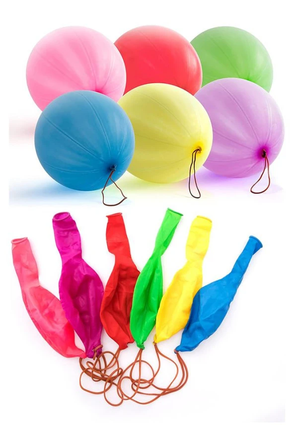 Lastikli Balon Zıpzıp 20 Adet İpli Balon Lateks Büyük Balon Punch Panç Renkli Balon - 2