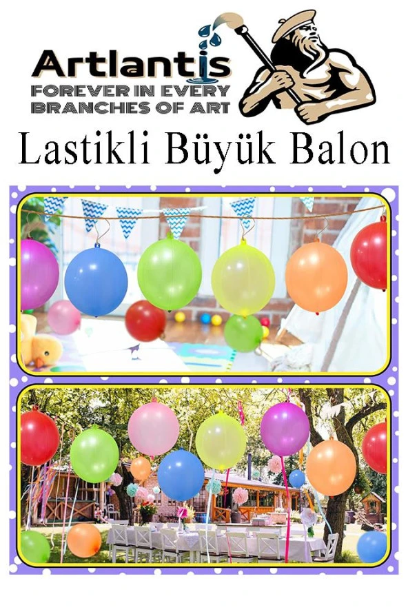 Lastikli Balon Zıpzıp 30 Adet İpli Balon Lateks Büyük Balon Punch Panç Renkli Balon - 4