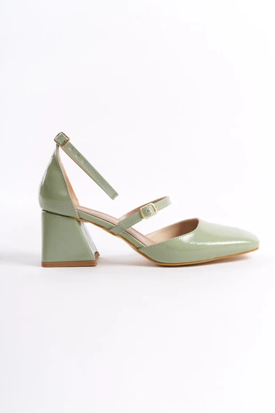 Sigva Mary Jane Yazlık Mint Yeşili Rugan Kalın Topuklu Bantlı Ayakkabı - Resim 4