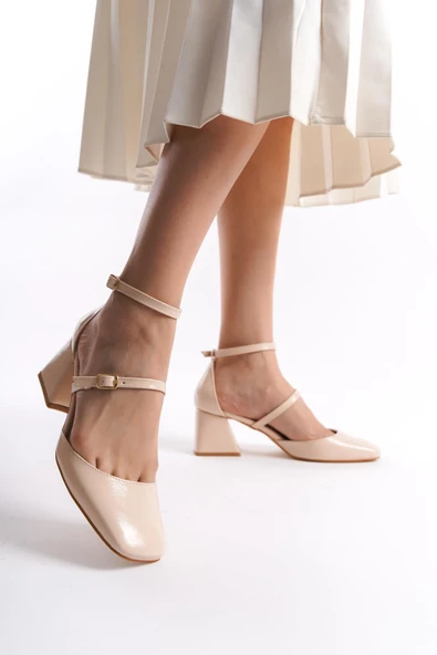 Sigva Mary Jane Yazlık Ten Rugan Kalın Topuklu Bantlı Ayakkabı - 3