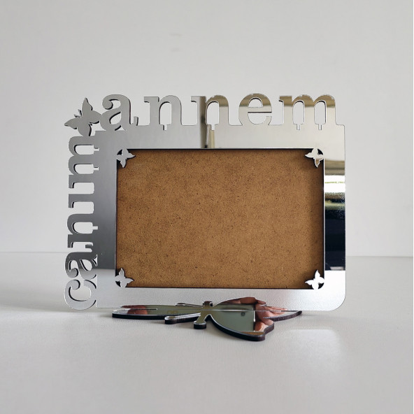 Anneler İçin Gümüş Aynalı Pleksi Fotoğraf Çerçevesi Canım Annem - 2
