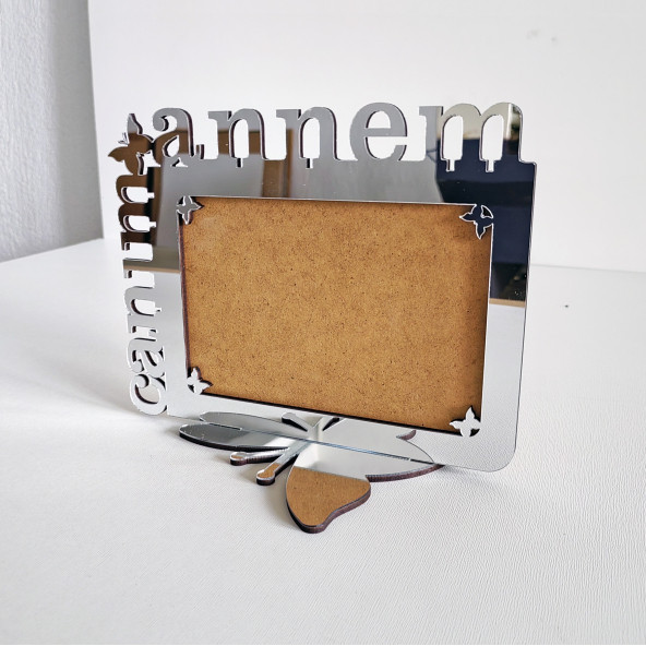 Anneler İçin Gümüş Aynalı Pleksi Fotoğraf Çerçevesi Canım Annem - 4