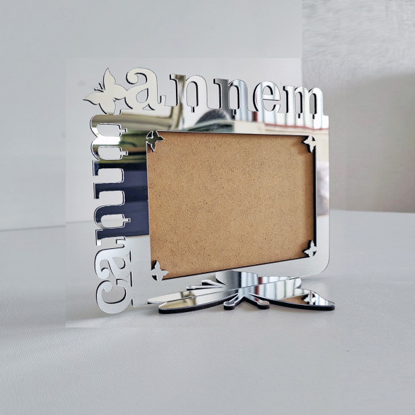 Anneler İçin Gümüş Aynalı Pleksi Fotoğraf Çerçevesi Canım Annem - 5