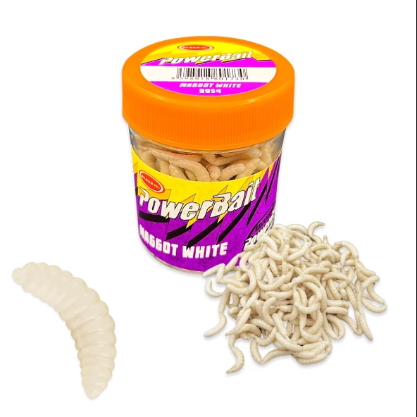 Silikon Kurt Sahte Balık Yemi - Kokulu - Maggot - Beyaz - Power Bait (9954)