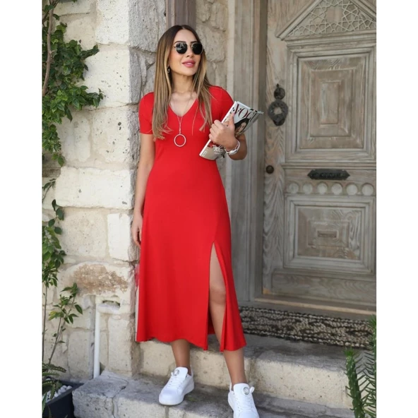 Lucky Life Kısa Kollu V Yaka Maxi Boy Elbise - 9