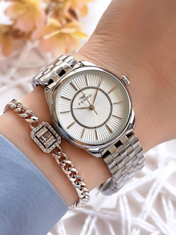 Ferro Gümüş Renk Kararmaz Renk Atmaz 3 Atm Su Geçirmez Özel Tasarım Kadın Kol Saati EFL21152A ürün görseli