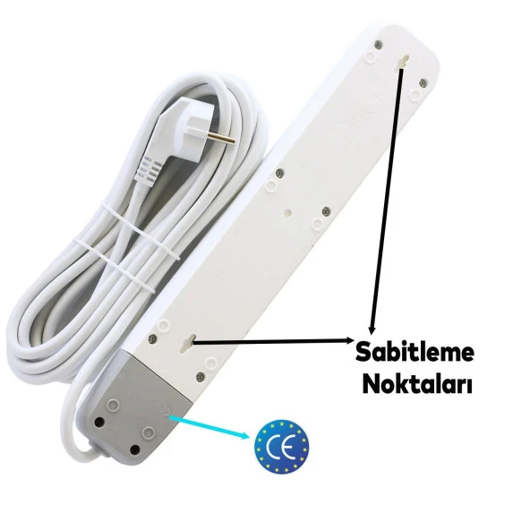 Grup Priz 6'lı Altı Gözlü Anahtarsız Topraklı 3 Metre Seyyar Ara Kablolu Uzatma Kablolusu Altılı Piriz Kablo - 3