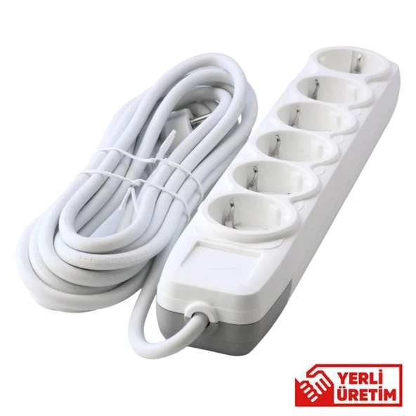 Grup Priz 6'lı Altı Gözlü Anahtarsız Topraklı 3 Metre Seyyar Ara Kablolu Uzatma Kablolusu Altılı Piriz Kablo - 4